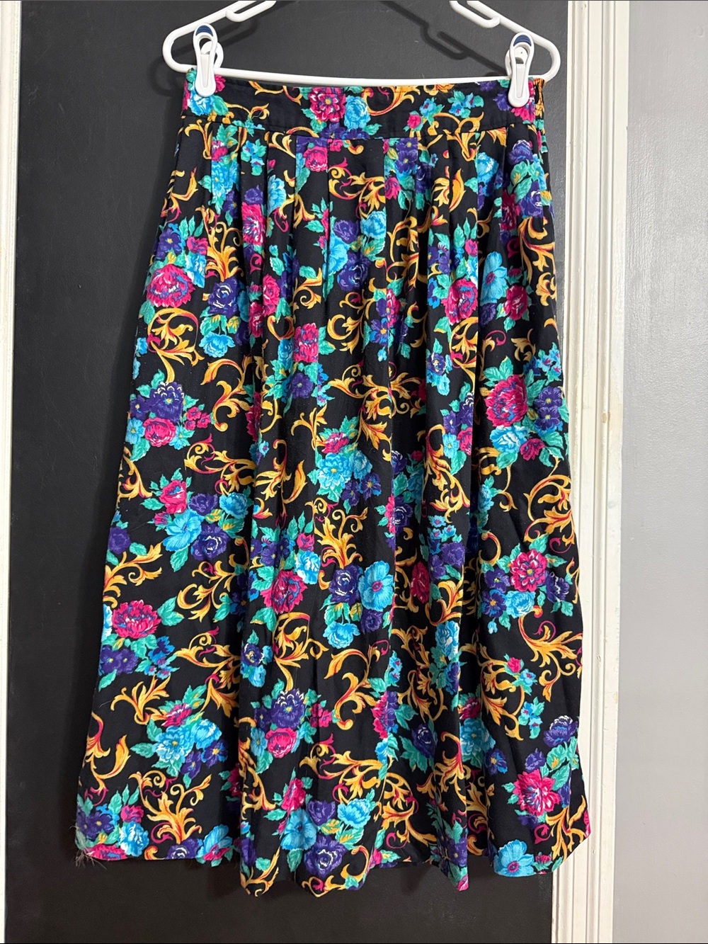 Katie Brooke Vtg Pleated Floral Elastic Waist Midi Skirt Size: 14 - Picture 1 of 7